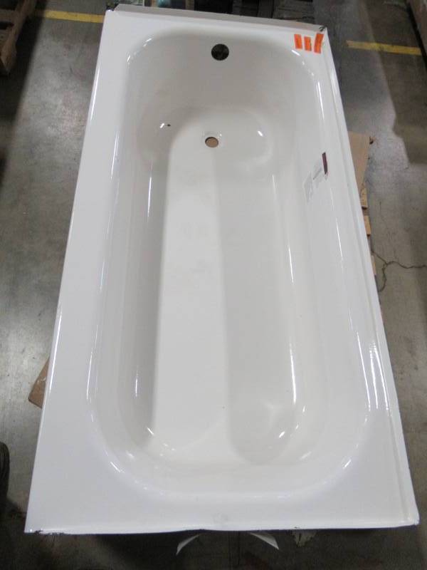 lot 487 image: Briggs LH Drain, Made from Single Steel Sheet in White 60 X 30 12 X 14 12 Tall - Some Scratches and Enamel Chip by Drain - See Photos