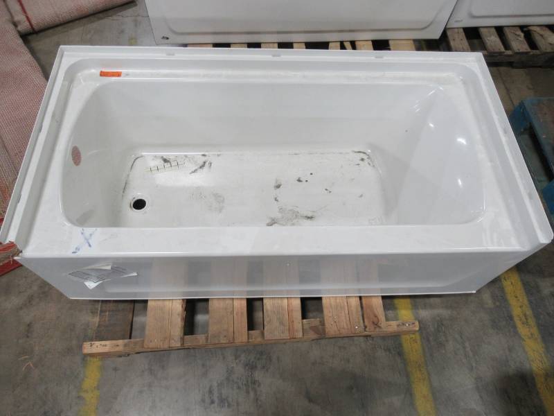 lot 488 image: Sterling LH Drain, Made of Vikrell Material in White 60 X 30 X 16 Tall - Crack in upper RH Front Corner. - See Photo.