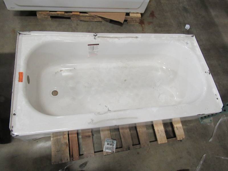 lot 491 image: Bootz LH Drain, Made of Single Steel Sheet in White 60 X 30 X 14 12 Tall - Enamel Chips Around Wainscot And Front Top of Threshold - See Photo.