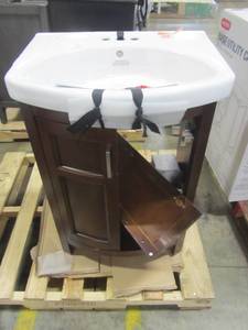 lot 141 image: Style Selections Morecott Chocolate Single Sink Vanity with White Vitreous China Top 1142VA-24-220