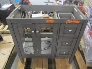 lot 144 image: allen  roth 36 in. Everdene Grey Single Sink Vanity - Cabinet Only  WSLW36LGV