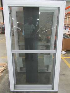lot 316 image: ReliaBilt 3900 Series Double Hung Vinyl Window With Finished Wood interior and Full Screen (some Fraying), No Grid, 35 12 X 61 X 3 14