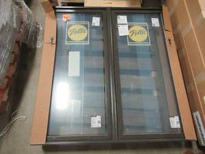 lot 317 image: Pella Fixed Double Side-by-Side Window, 50 X 53 X 5 316 Wall, Aluminum Exterior, Dark Finish Interior. No Grid - Some interior Scratches