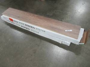 lot 341 image: Cap A Tread 017071873 Sonoma 47 in. Length x 12 in. Deep x 7-38 in. Height Vinyl Overlay Riser - 3 Cases, 9 Risers Total.