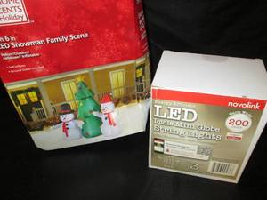 Family Snowman Scene, LED Icicle Lights