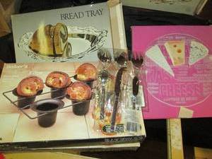 12 34 Crystal Cheese Platter, Bread Tray (NIB), Heritage Mint LTD 3 pc. Dinnerware Sets, 2 (6 pc.) Popover Trays (NIB) 11