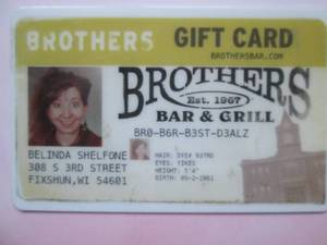 Collectible $25.00 Gift Card To Brothers Bar & Grill in Minneapolis, MN