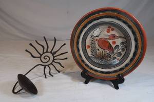 lot 24 image: Wall Mounted Candle Holder & Handpainted Plate