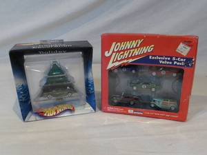 lot 56 image: Johnny Lightning Exclusive 5-Car Value Pack & Hot Wheels Holiday Decoration - both New in Box