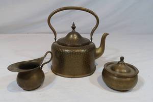 lot 117 image: Hammered Brass Tea Set