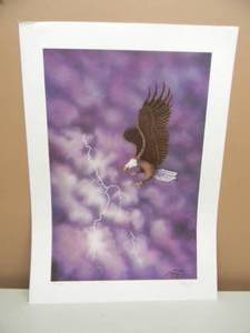 lot 40 image: ART BY SHOOP 1989 EAGLE PRINT - SIGNED & NUMBERED 385 OF 990 - NICE - VERY COOL PIECE - APPROX 19 BY 27 - SEE PICTURES