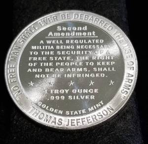 1 TROY OZ. .999 FINE SILVER 2nd AMENDMENT RIGHT TO BEAR ARMS