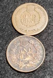 2 INDIAN HEAD CENTS 1869 & 1895 XF