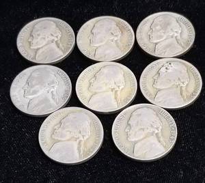 GROUP OF 8 US WWII WARTIME SILVER NICKELS