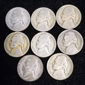GROUP OF 8 US WWII WARTIME SILVER NICKELS