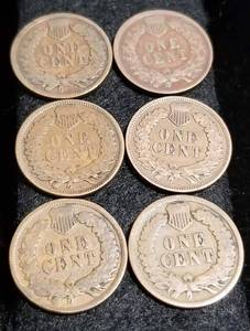 GROUP OF 6 INDIAN HEAD CENTS 1900 1902 1904 1905 1907 1908