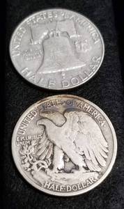 2 SILVER HALF DOLLARS 1935 WALKING LIBERTY 1963-D FRANKLIN