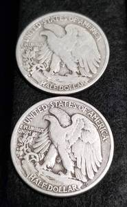 2 WALKING LIBERTY HALF DOLLARS 1942-D 1943