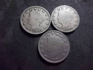 1905, 1906, 1907 V-Nickels