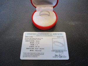 lot 2 image: Stunning Platnium Gold .047cctw Diamond Ladies Eternity Band. Estimated Replacement Value -$10,199