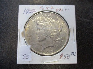 lot 20 image: 1922 BU Peace Silver Dollar- Very Very Nice