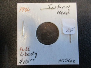lot 25 image: MS60 1906 Indian Head Cent- Full Liberty. Gorgeous Coin