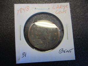 lot 31 image: 1848 Large Cent- bent