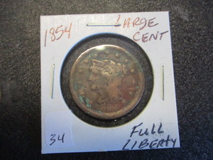 lot 34 image: 1854 Large Cent wFull Liberty