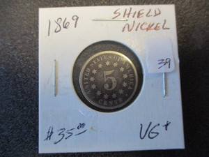 lot 39 image: 1869 VG Shield Nickel