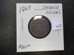 lot 43 image: 1869 Shield Nickel