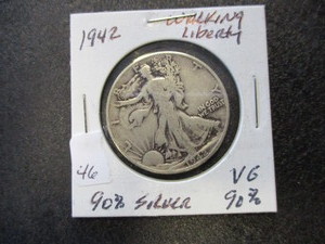 lot 46 image: 1942 Silver VG Walking Liberty Half Dollar