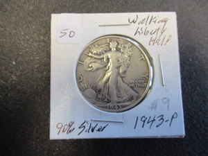 lot 50 image: 1943 Silver Walking Liberty Half Dollar