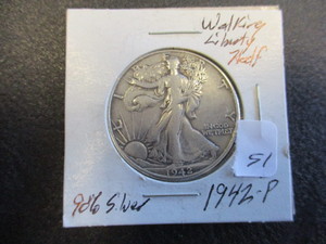 lot 51 image: 1942 Silver Walking Liberty Half Dollar