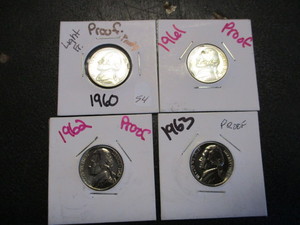 lot 54 image: Lot of (4) 1960,1961,1962,1963 Proof Jefferson Nickels
