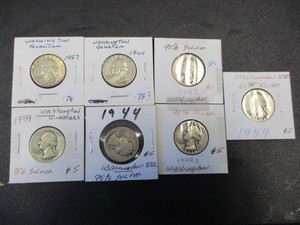 lot 56 image: Lot of (7) Silver Washington Quarters- Almost 2 ounces of silver