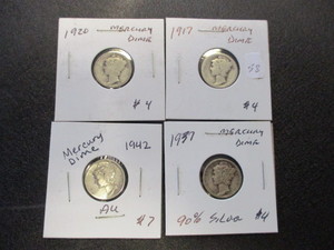 lot 58 image: Lot of (4) Silver Mercury Dimes- 1917,1920,1937,1942