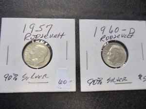 lot 60 image: 1957 & 1960-D Silver Roosevelt Dimes