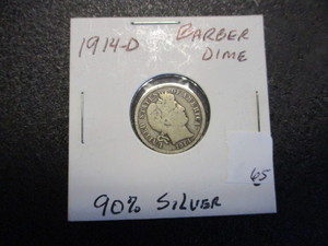 lot 65 image: 1914-D Silver Barber Dime