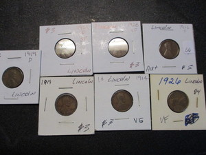 lot 66 image: Lot of (7) Lincoln Wheat Cents- 1916-s,1926,1914,1928,1919,1929-d,1919-d