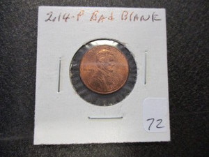 lot 72 image: Rare 2014 Error Lincoln Cent - Bad Blank