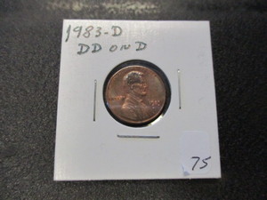 lot 75 image: Rare Double Die Error Coin- 1983-D Lincoln Cent. Mint mark D is Doubled Die