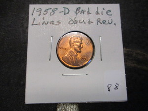 lot 88 image: Rare Error 1958-D Lincoln Cent- Bad Die Lines Obverse & Reverse