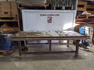 lot 10 image: Large Worktable - Steel w Wood Top 104 x 50 x 33