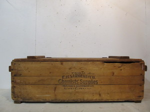 lot 31 image: LARGE Antique CHEMIST SUPPLIES Scientific Wooden Advertising Crate