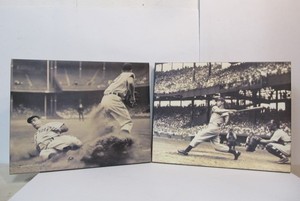 lot 34 image: Pair of Large JOE DIMAGGIO Baseball Canvas Photo Prints