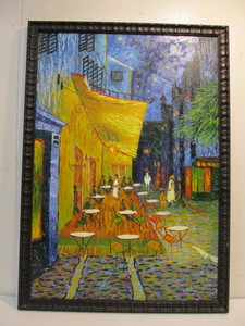 lot 37 image: Framed Oil on Canvas Painting - Caf At Night - After Van Gogh