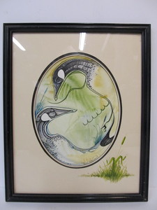 lot 39 image: Robert Kakaygeesick Jr. Original Framed Signed Watercolor Painting.