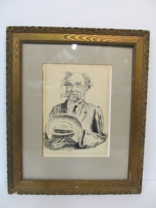lot 40 image: Antique Framed Signed 1909 Whimsical Ink Portrait