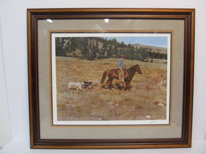 lot 155 image: Vintage 1980 PAUL CALLE Western Cowboy and Dogs Limited Edition Print