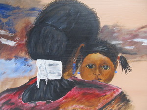 lot 84 image: Framed Signed Oil on Canvas Native American Mother & Daughter Painting